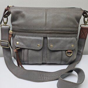 Fossil Morgan Crossbody‎ Purse Shoulder Bag Grey Leather Tote